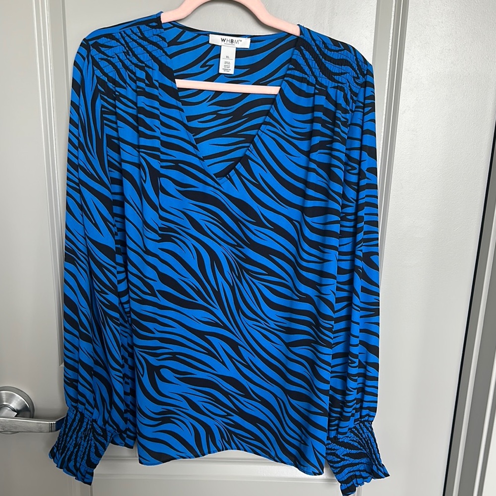 White House Black Market Women's Blue Zebra Print Top